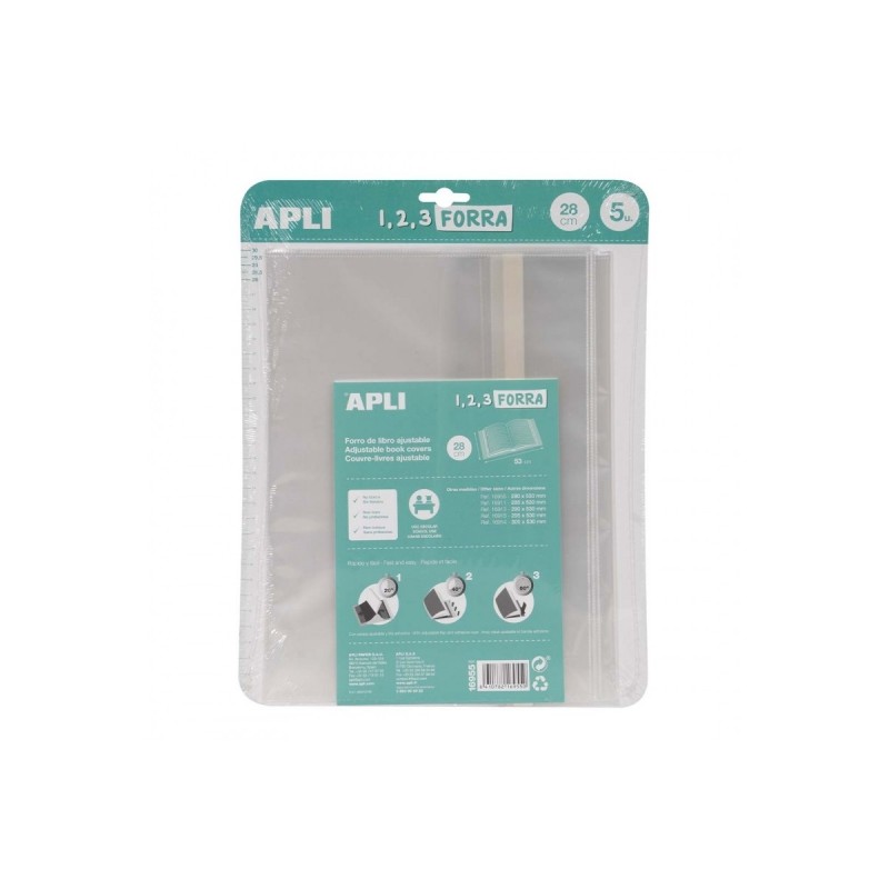 Apli Confezione da 5 copertine per libri 280 mm in polipropilene 75 micron - Lembo autoregolabile - Facile rivestimento 
