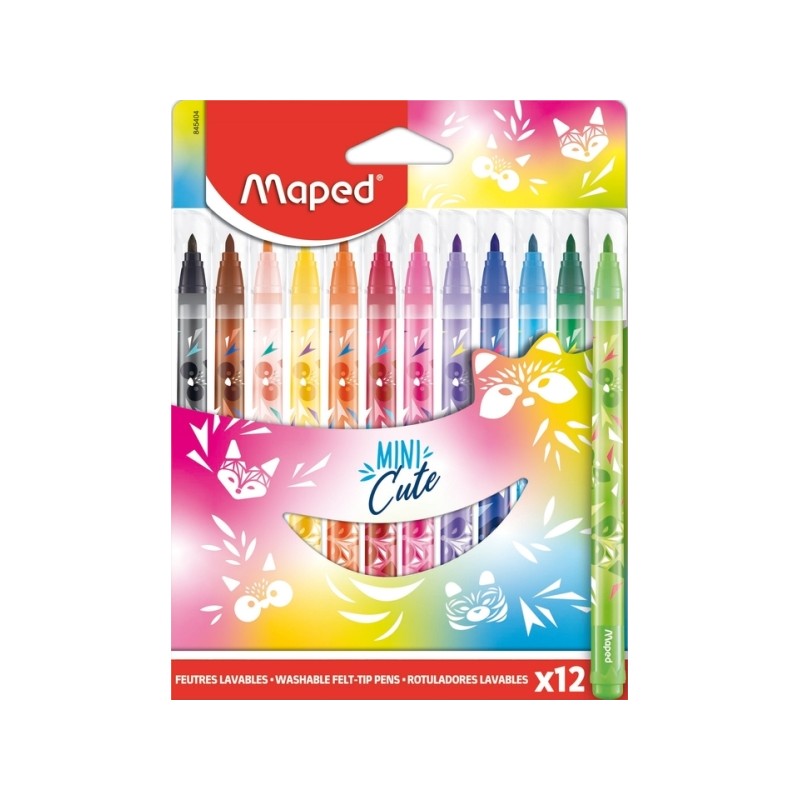 Maped Jungle Mini Cute confezione da 12 pennarelli a mezza punta da 2.8 mm - Inchiostro lavabile - Colori assortiti