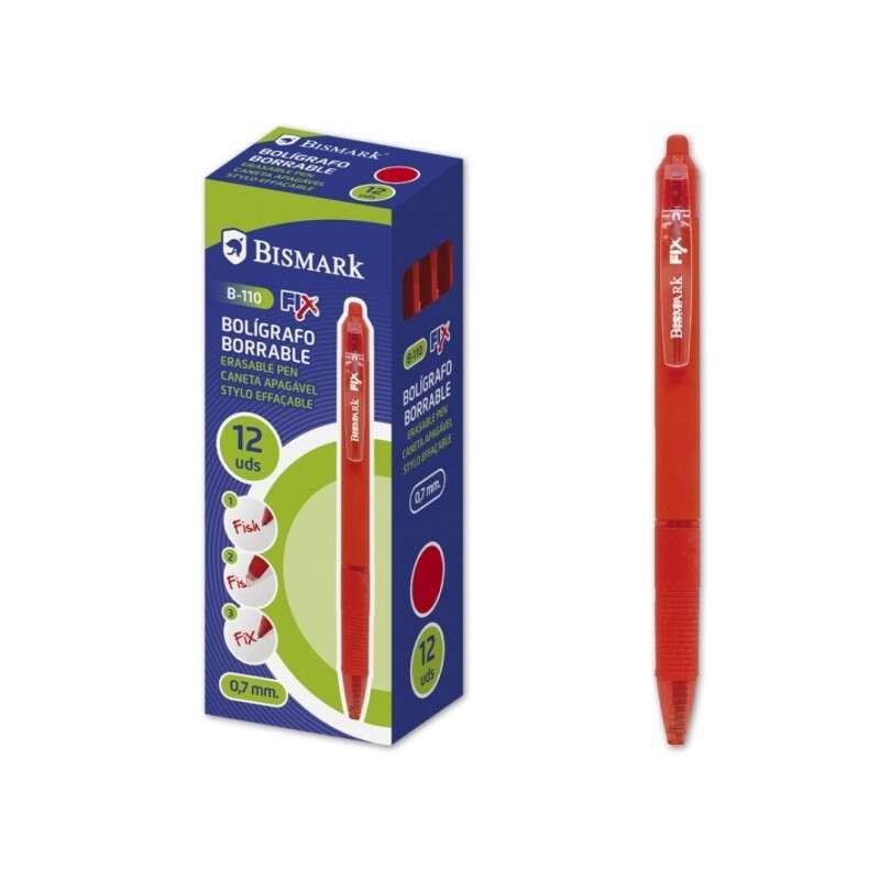 Penna a sfera cancellabile retrattile Bismark Fix - Punta fine 0.7 mm - Con clip - Colore rosso