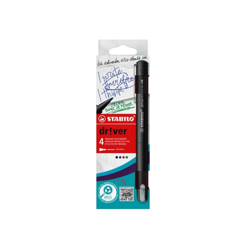 Stabilo Dr!ver Confezione da 4 pennarelli a punta media da 0.8 mm - Inchiostro a base d'acqua a prova di sbavature. inod