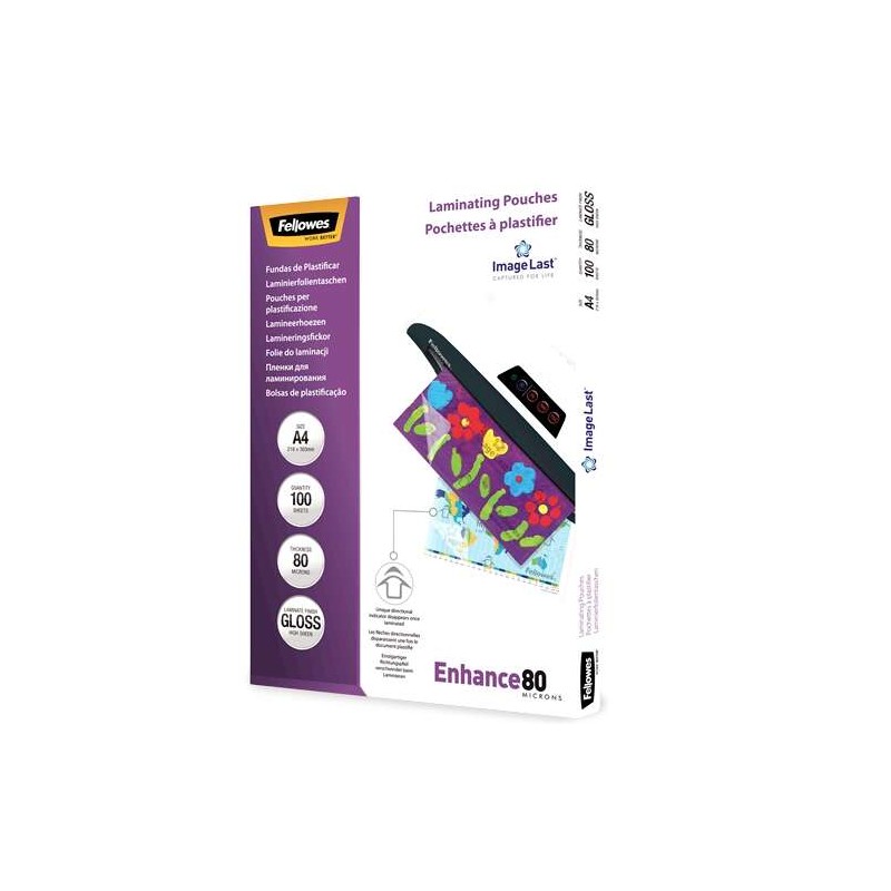 Fellowes Confezione da 100 maniche di laminazione lucide A4 - 80 Micron - Alta qualità - Trasparente