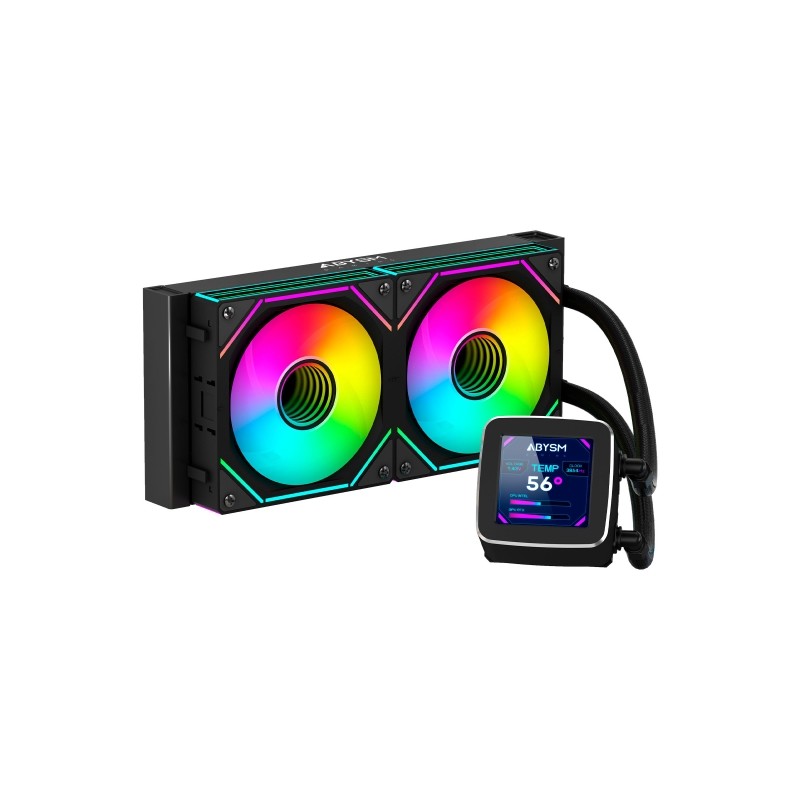Kit di raffreddamento a liquido Abysm Oceanic LCD 240 ARGB - 2 ventole da 120 mm - Illuminazione ARGB - Display LCD da 2