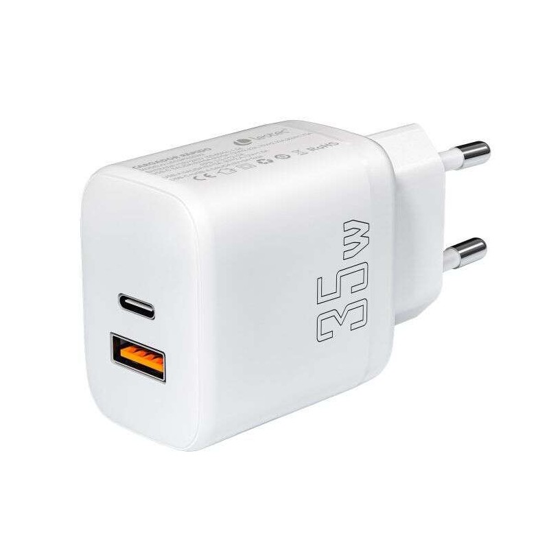 Caricabatterie per smartphone Leotec 35W con porte USB-C PD 3.0 e USB-A - Protezione da sovracorrente e cortocircuito - 