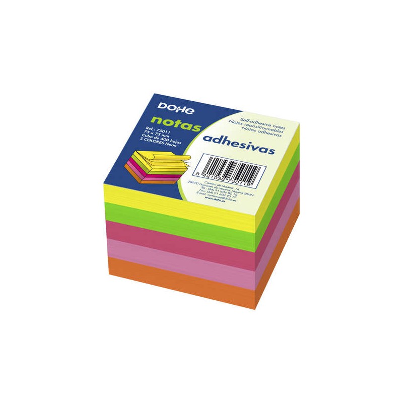 Dohe Cubo di 400 foglietti riposizionabili - Formato 75x75 mm - Carta da 75 g/m² - Ideale per l'ufficio e la scuola - C
