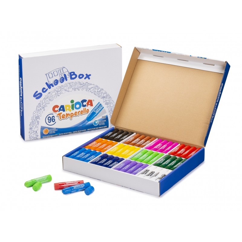 Carioca Temperello School Box Confezione da 96 colori a tempera solidi - Colori brillanti e lavabili - Alta copertura - 