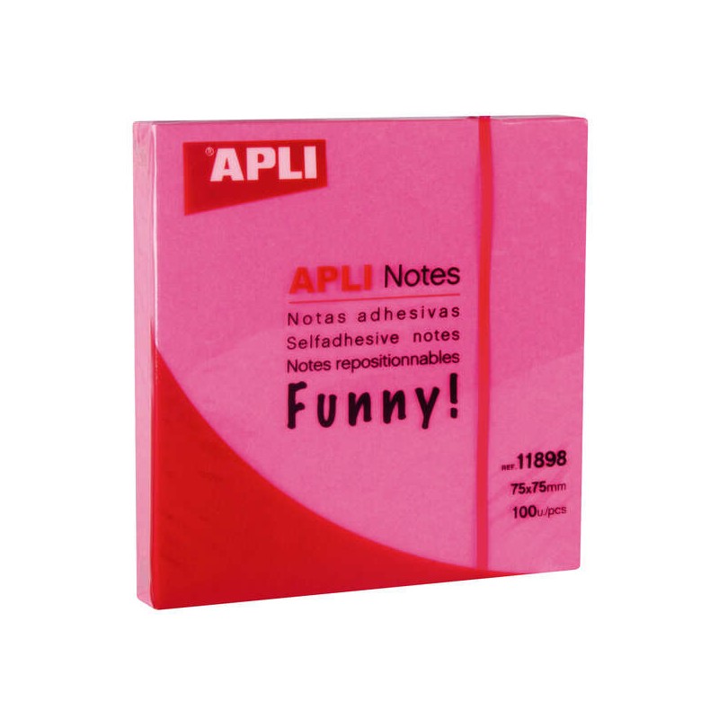Apli Funny 100 note adesive 75x75 mm - Note adesive di qualità - Facili da staccare - Rosa fluorescente