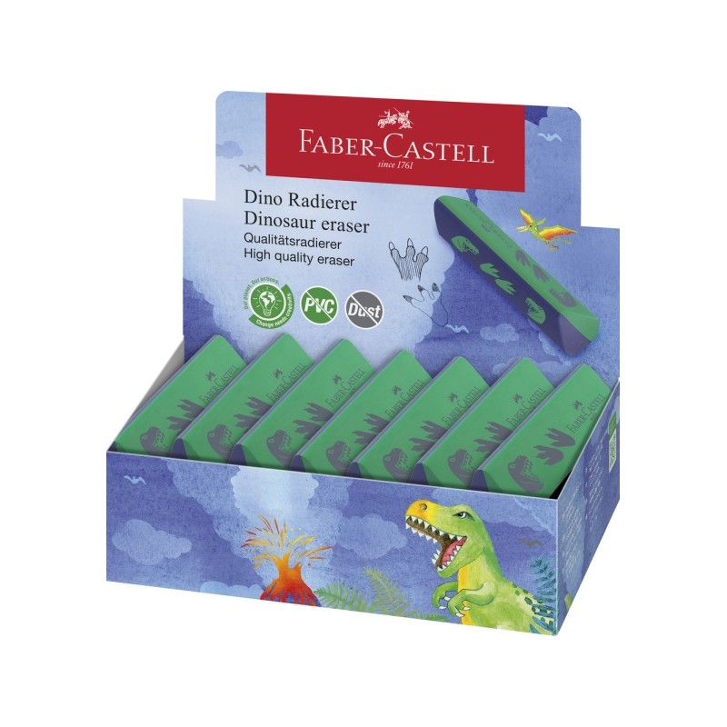 Faber-Castell Dinosaur Gomma senza PVC - Forma triangolare ergonomica - Senza residui - Gomma facile e pulita