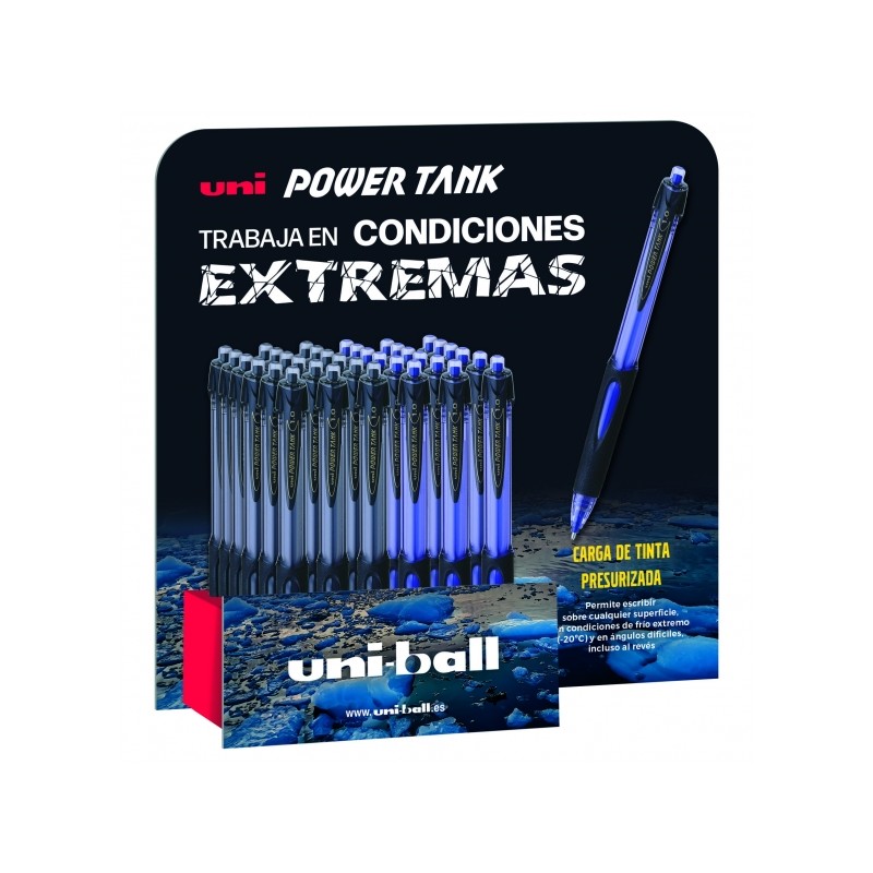 Uni-ball 220 Power Tank Display da 36 penne a sfera - Punta a sfera da 1 mm - Carica pressurizzata - Scrive su qualsiasi