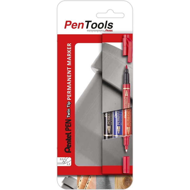 Pentel PenTools Confezione da 3 penne Pentel Twin Tip Industrial Permanent - Doppia punta - Extra Fine 0.6 mm e Fine 3.5