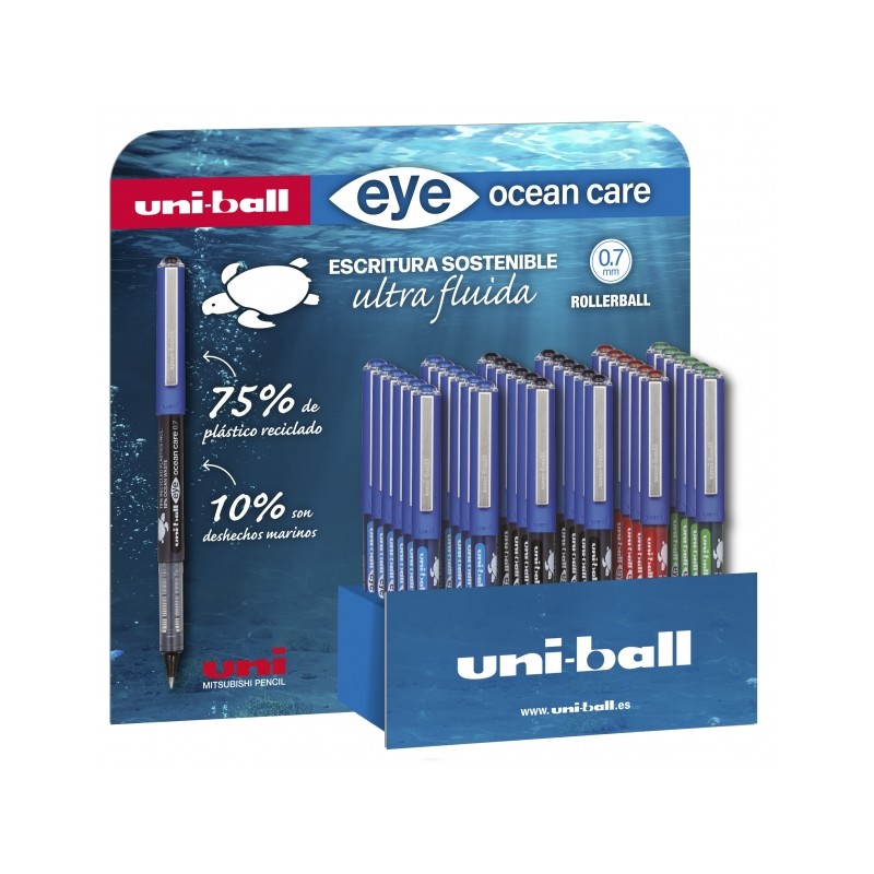 Uni-ball Eye Ocean Care UB-1570ROP Display di 36 penne a sfera a inchiostro liquido - Punta a sfera 0.7 mm - Linea 0.5 m