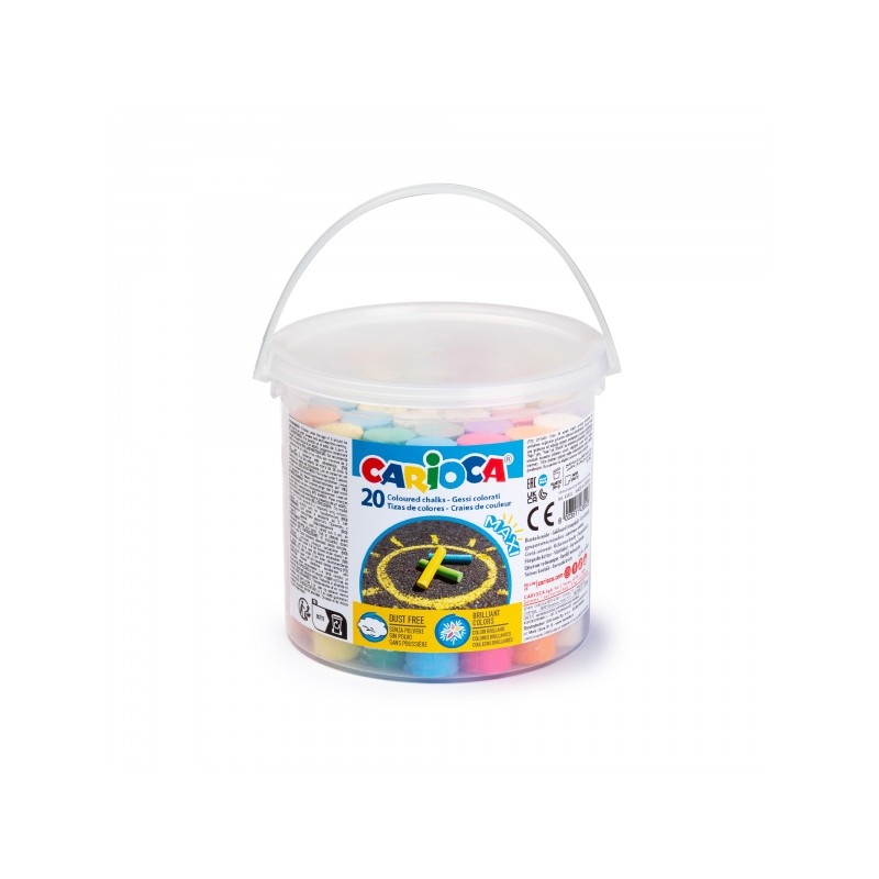 Carioca Confezione da 20 Maxi Gessetti con manico - Senza polvere - Colori brillanti - Lavabili - Facili da cancellare -