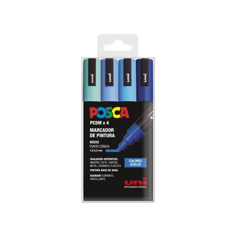 Posca PC-5M Confezione da 4 pennarelli - Punta 1.8-2.5 mm - Inchiostro a base d'acqua - Resistente alla luce - Colori as