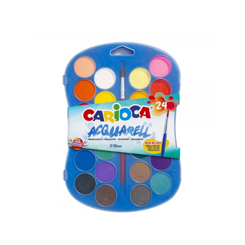 Carioca Acuarell Confezione da 24 pellet di acquerello Ø 30 mm - Luminosi - Facili da miscelare - Colori assortiti
