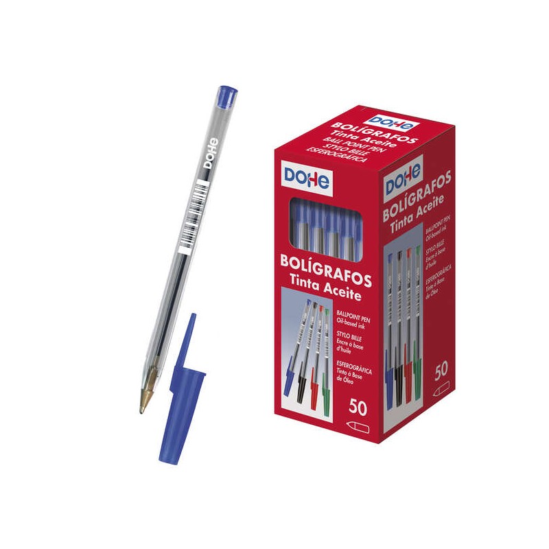 Penna a sfera Dohe con inchiostro a base d'olio - Punta a sfera da 1 mm - Tratto 0.4 mm - Corpo trasparente e cappuccio 