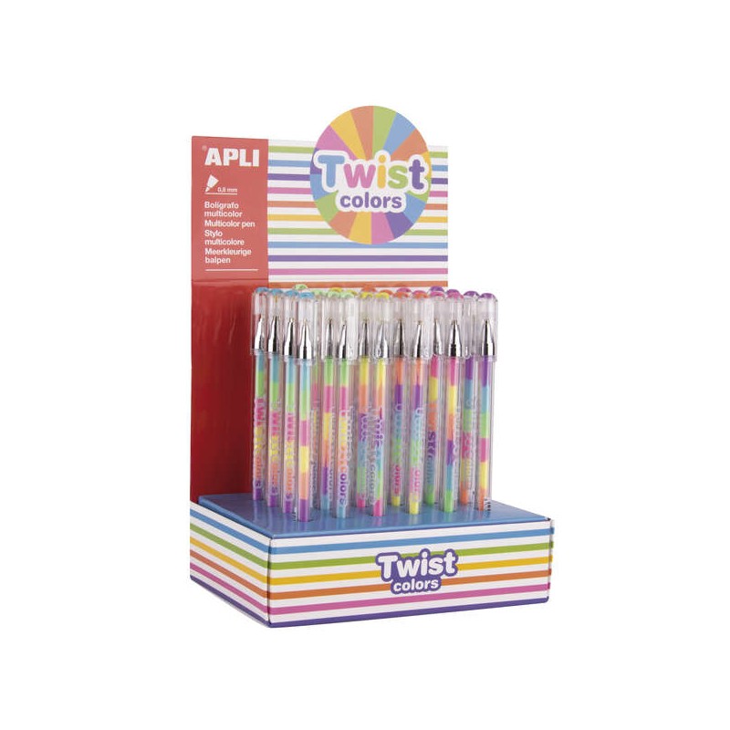 Apli Display Stand Gel Pen Twist Colors - 0.8 mm - Inchiostro che cambia colore - Finitura al fluoro - 24 unità - Asciu