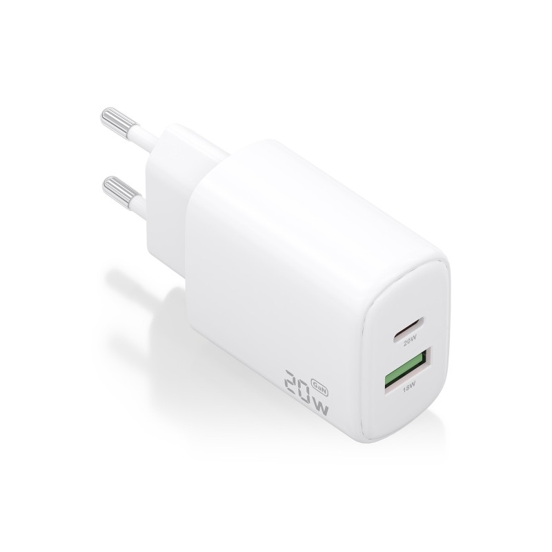 Caricabatterie Aisens GaN 20W - 1xUSB-C PD3.0 - 1xUSB-A QC3.0 - Colore Bianco