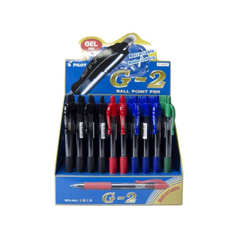 Pilot G2 Rollerball Display di 60 penne gel - Punta 0.7 mm - Linea 0.32 mm - Ricaricabile - Impugnatura ergonomica - Col