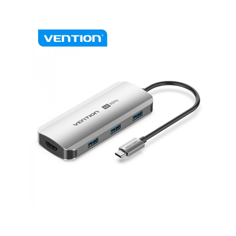 Vention Docking Station 5 in 1 da USB-C a HDMI/3xUSB3.0/PD - 0.15 m - Alluminio grigio