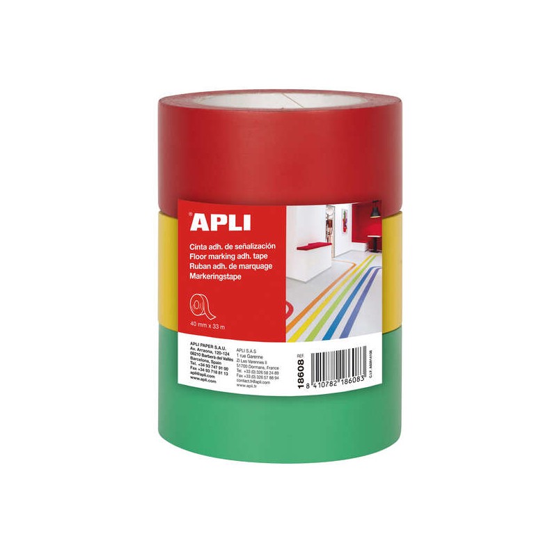 Nastro segnaletico in PVC adesivo Apli 40x33mm 160 m - Svolgimento silenzioso - Adesivo solvente in gomma naturale - Res