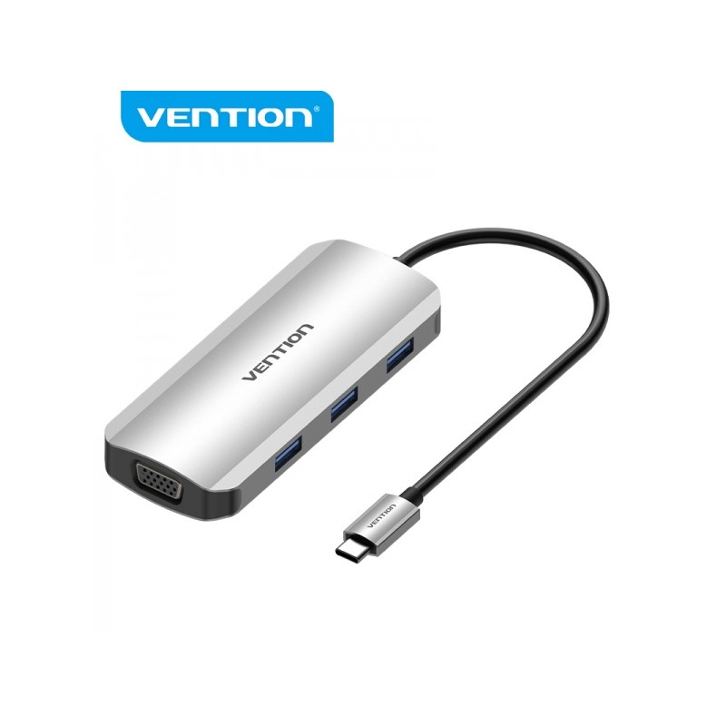 Vention Docking Station 6 in 1 da USB-C a HDMI/VGA/3xUSB3.0/PD100W - 0.15 m - Colore grigio