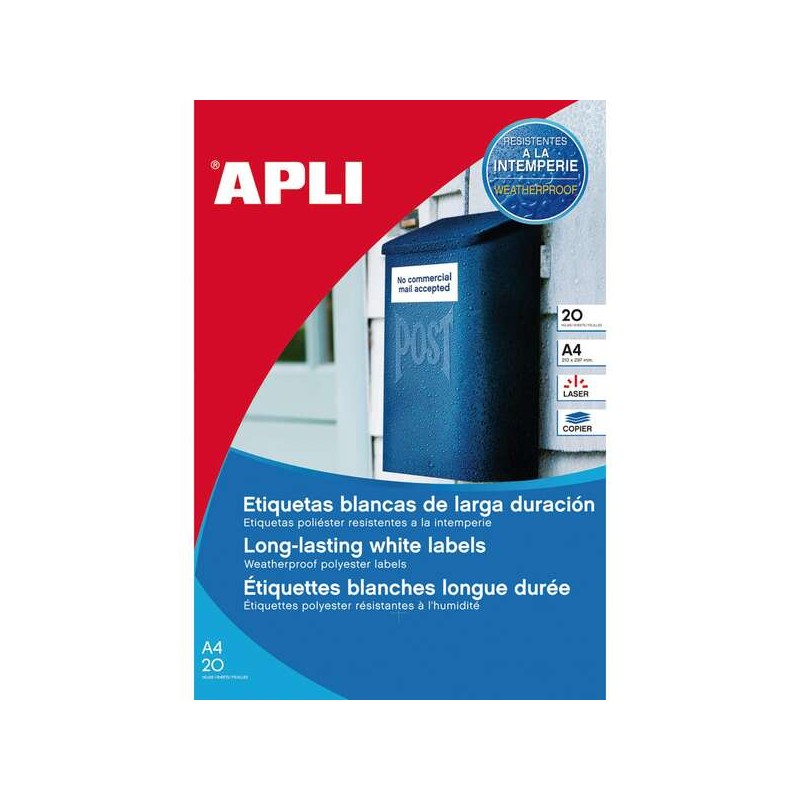Apli Confezione da 80 etichette permanenti 105x148mm - In poliestere - Bordi dritti - Resistente agli agenti atmosferici