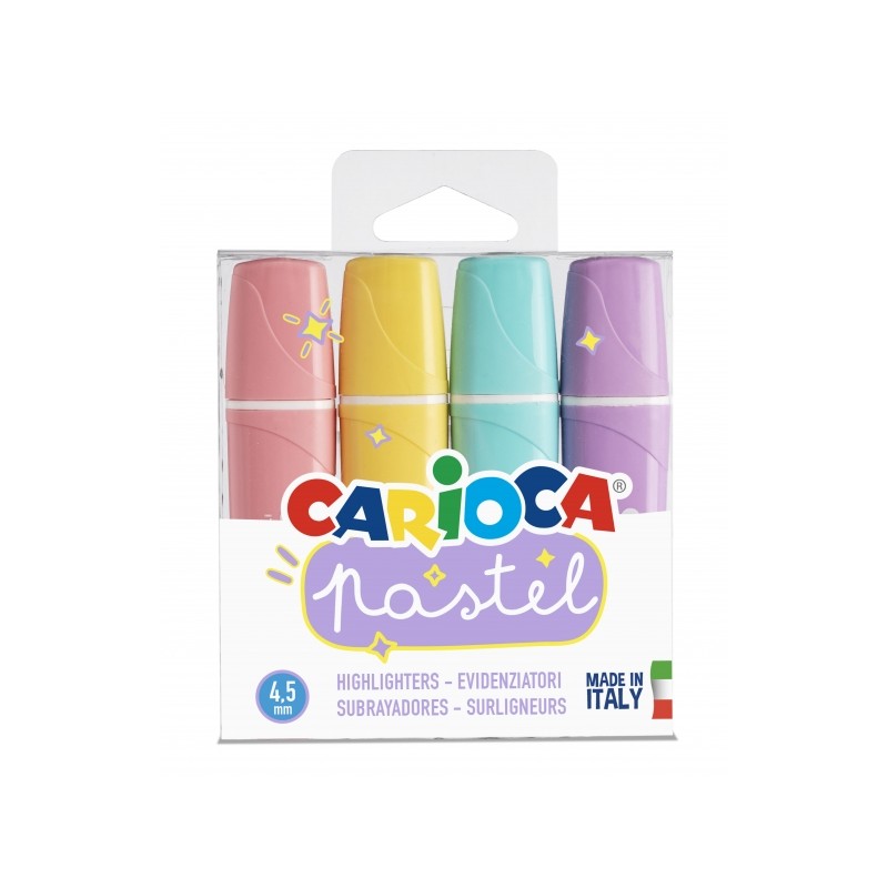 Carioca Memolight Confezione da 4 sottolineature pastello - Inchiostro lavabile a base d'acqua - Punta smussata - Vari c