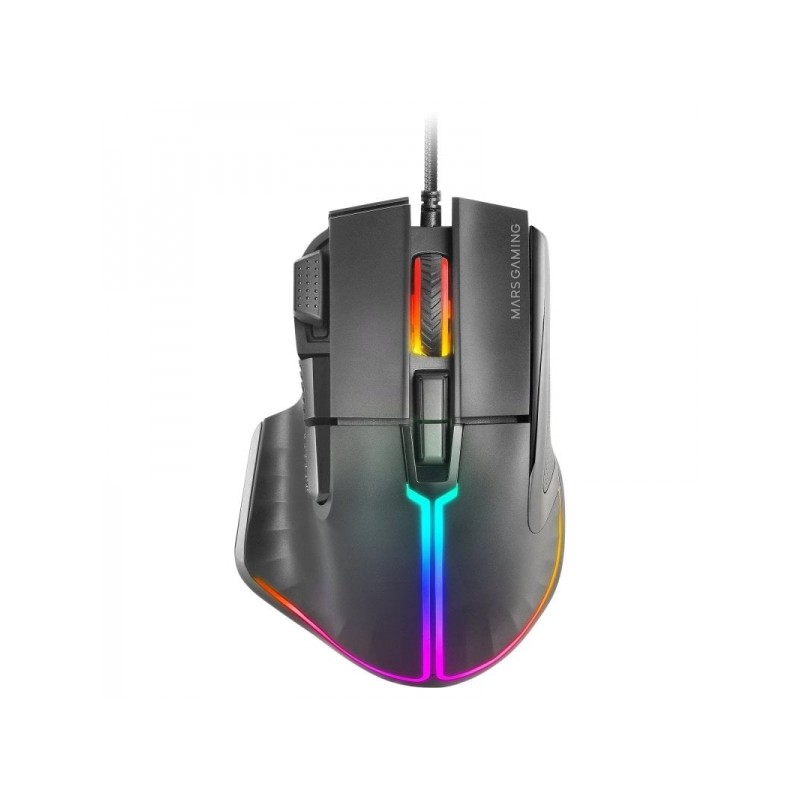 Mouse da gioco MM-XT di Mars Gaming - Illuminazione RGB - Sensore da 12800 DPI - 9 pulsanti HUANO - Cavo in paracord - C