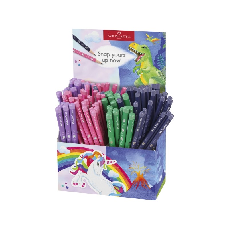 Display di 120 matite di grafite HB Faber-Castell - Modelli di dinosauri e unicorni - Colori assortiti