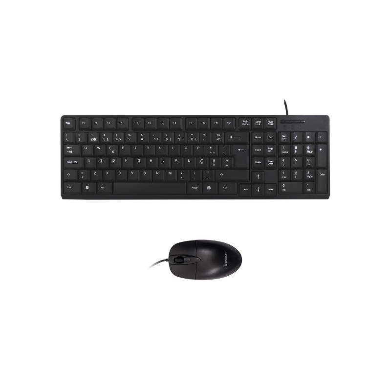 Pacchetto tastiera Unykach 105 tasti. USB + mouse 1200ppp. 3 pulsanti. uso ambidestro - Lingua portoghese - Colore nero