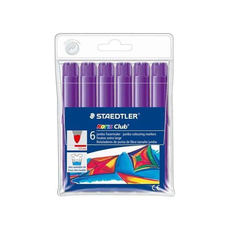 Staedtler Noris Watercolour 340 Confezione da 6 pennarelli grandi - tratto 3 mm circa - facilmente lavabile - inchiostro