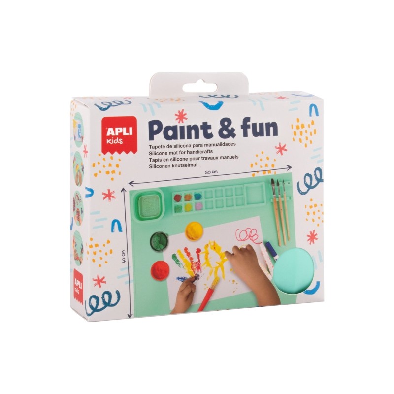 Apli Kids Paint e Fun Tappetino in silicone e tazza pieghevole - Per dipingere e creare oggetti senza sporcare - Verde