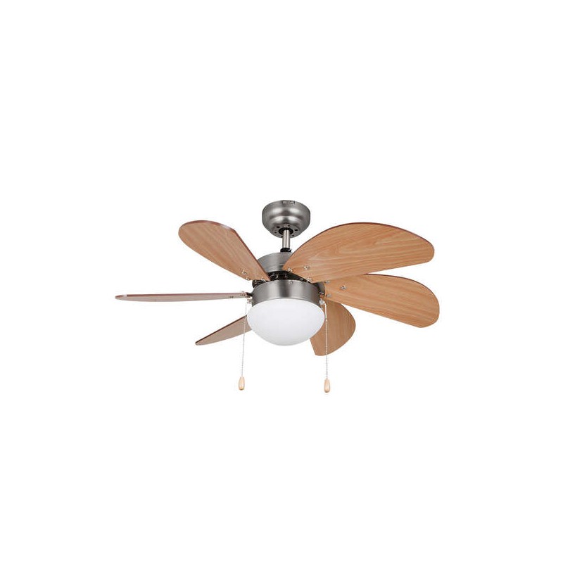 Ventilatore da soffitto Orbegozo CP 15075 N - con plafoniera incorporata - Design in nichel e legno - 3 velocità revers