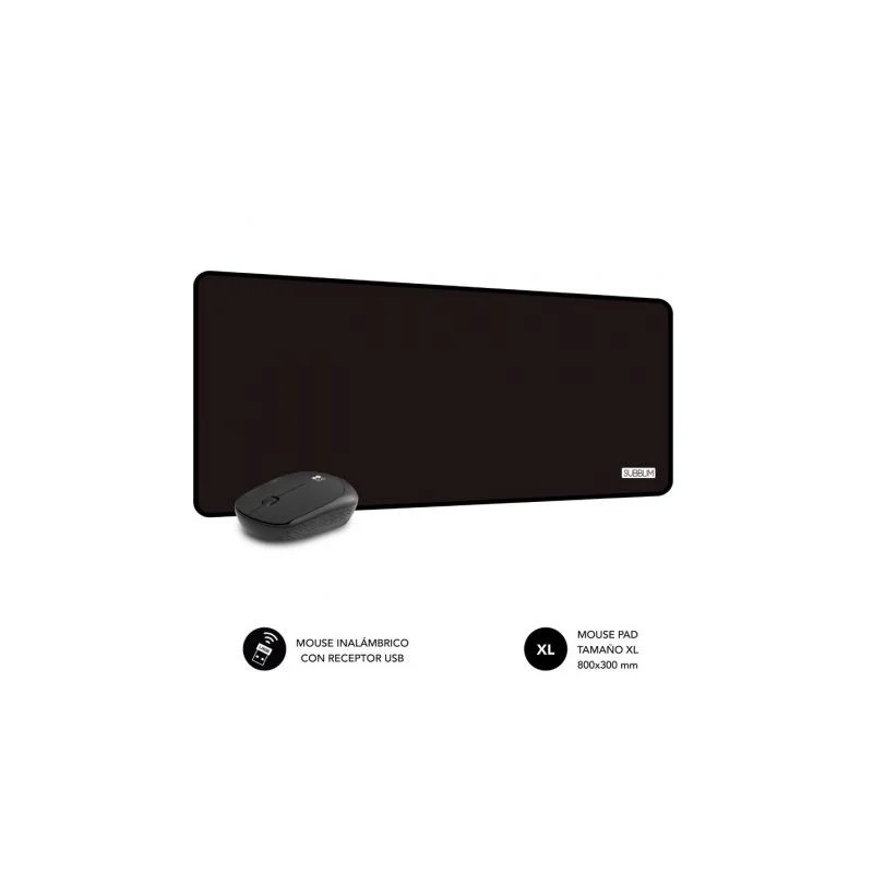 Subblim Pack Harmony Tappetino per mouse da scrivania 800x300x2 mm. bordi rinforzati. base antiscivolo + Mouse wireless 