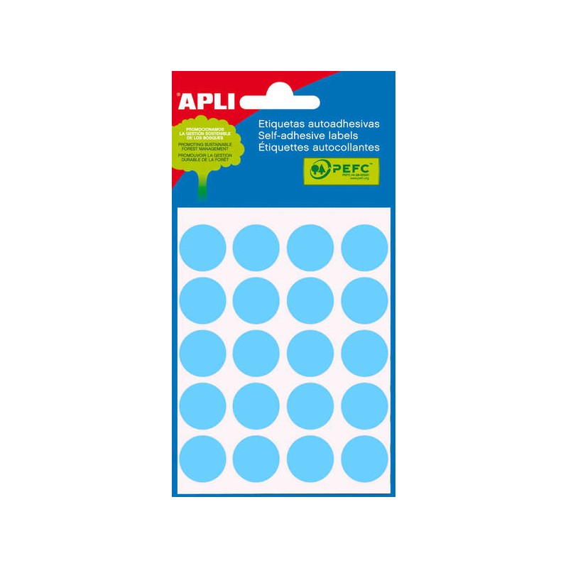 Apli Mini sacchetto di 100 etichette rotonde Ø 19 mm - 5 fogli per 20 etichette - Adesivo permanente - Adatto per scriv