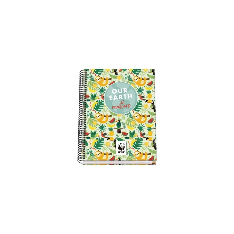 Dohe WWF Tropic Spiral Notebook A5 100 fogli con griglia da 5 mm - Copertina rigida stampata a colori e laminata lucida 