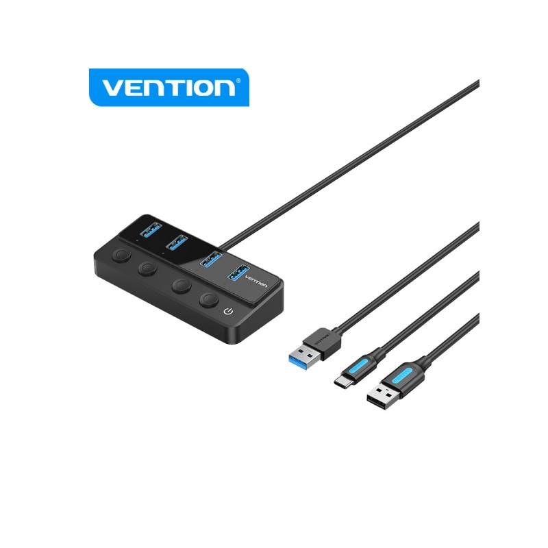 Vention HUB 4 in 1 da USB 3.0 a 4xUSB/USB-C PD include cavo di ricarica USB maschio - USB-C - Colore nero