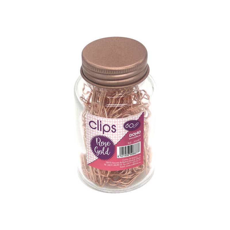 Barattolo di vetro Dohe con 60 clip in metallo da 50 mm - Colore oro rosa