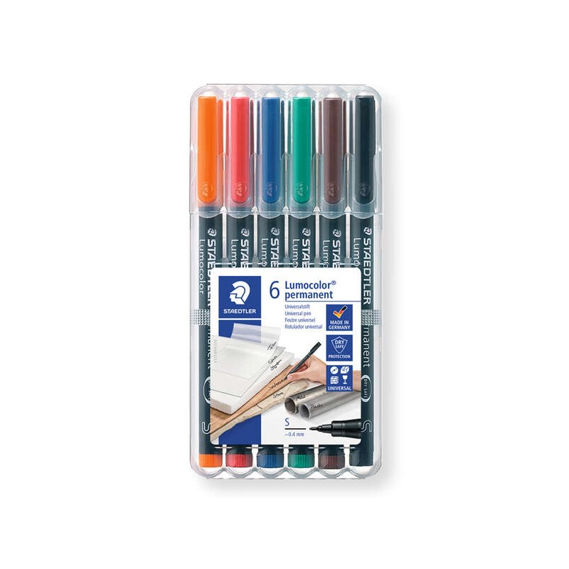 Staedtler Lumocolor 317 Confezione da 6 pennarelli permanenti - Tondo medio - Tratto 1 mm circa - Cappuccio con clip - A