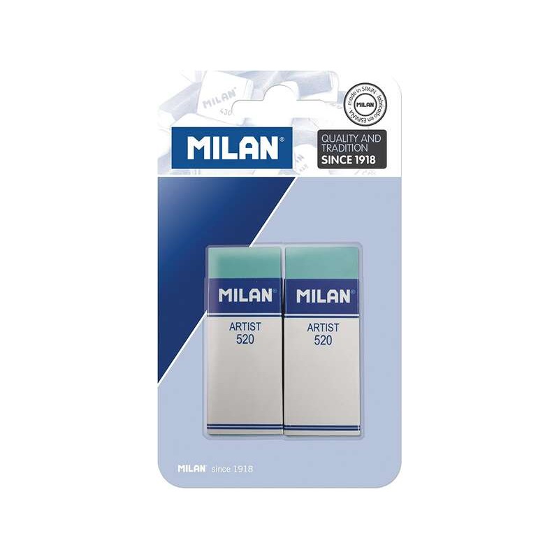 Milan Nata 520 Artist Confezione da 2 gomme rettangolari - Plastica - Manicotto in cartone bianco - Compatibile con la c