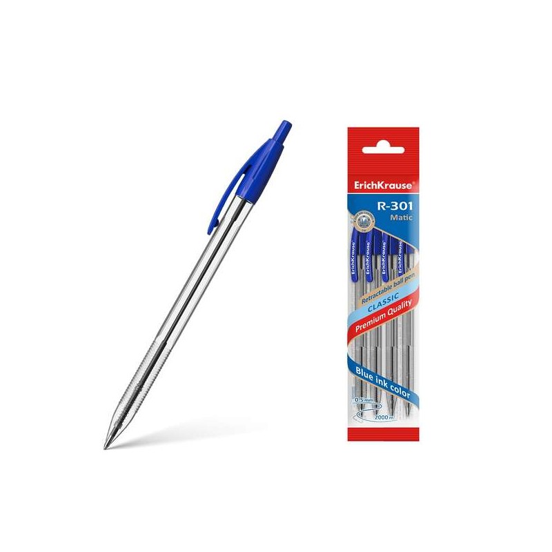 Penna a sfera automatica Erichkrause R-301 Classic Matic 10 in confezione da 4 pezzi - Punta standard 10 mm - Inchiostro