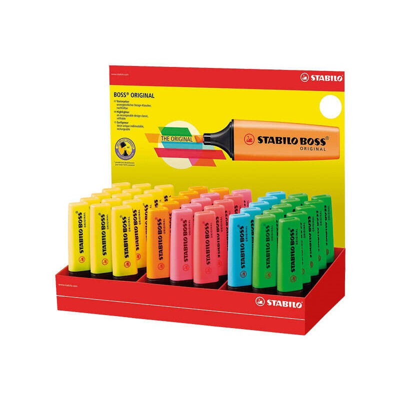 Stabilo Boss 70 Display di 45 pennarelli fluorescenti - da 2 a 5 mm - ricaricabili - inchiostro a base d'acqua - colori 