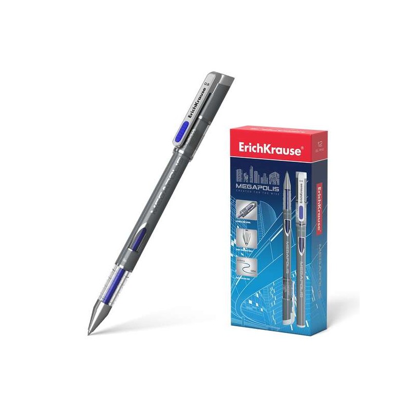 Penna a sfera in gel Erichkrause Megapolis - Pennino 0.5 mm - Fusto rotondo opaco - Finestra di controllo dell'inchiostr