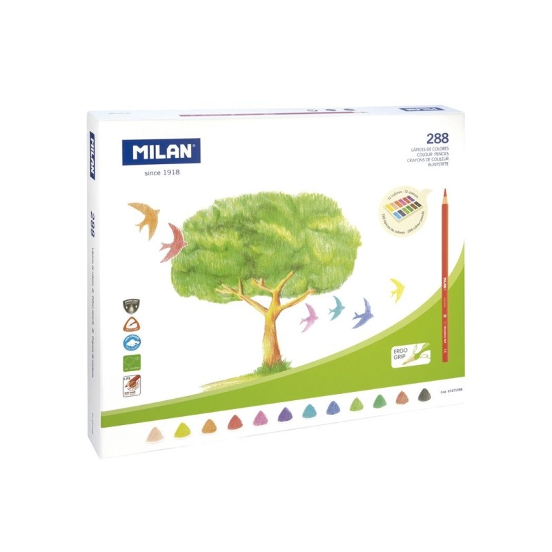 Milan Confezione da 288 matite colorate triangolari - mina da 2.9 mm - ergonomiche - resistenti agli urti - colori assor