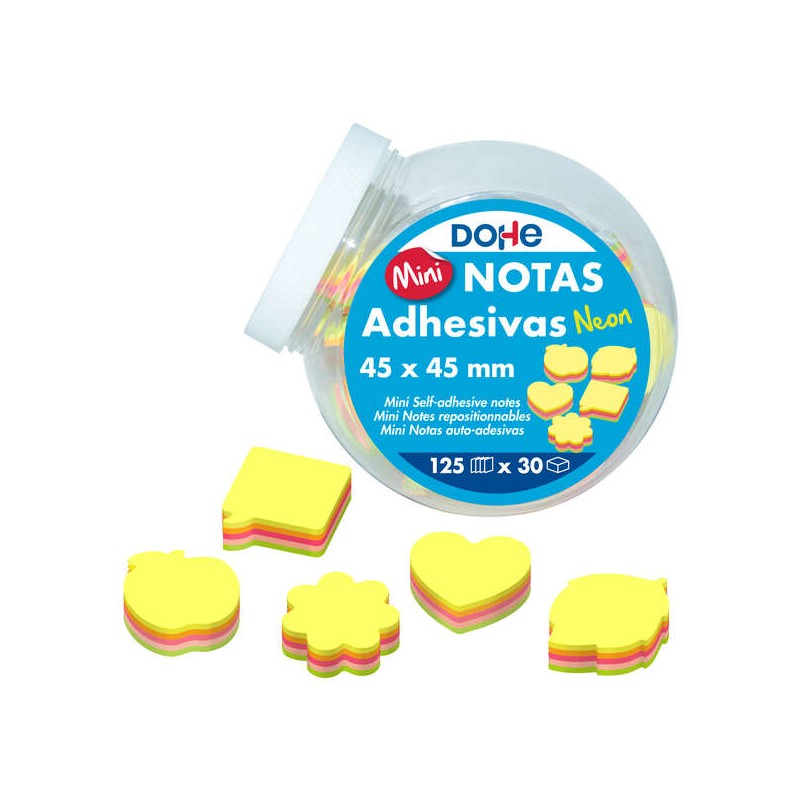 Dohe Display di 30 mini blocchetti di 125 foglietti adesivi - Dimensioni 45x45 mm - Forme assortite - Colori neon assort