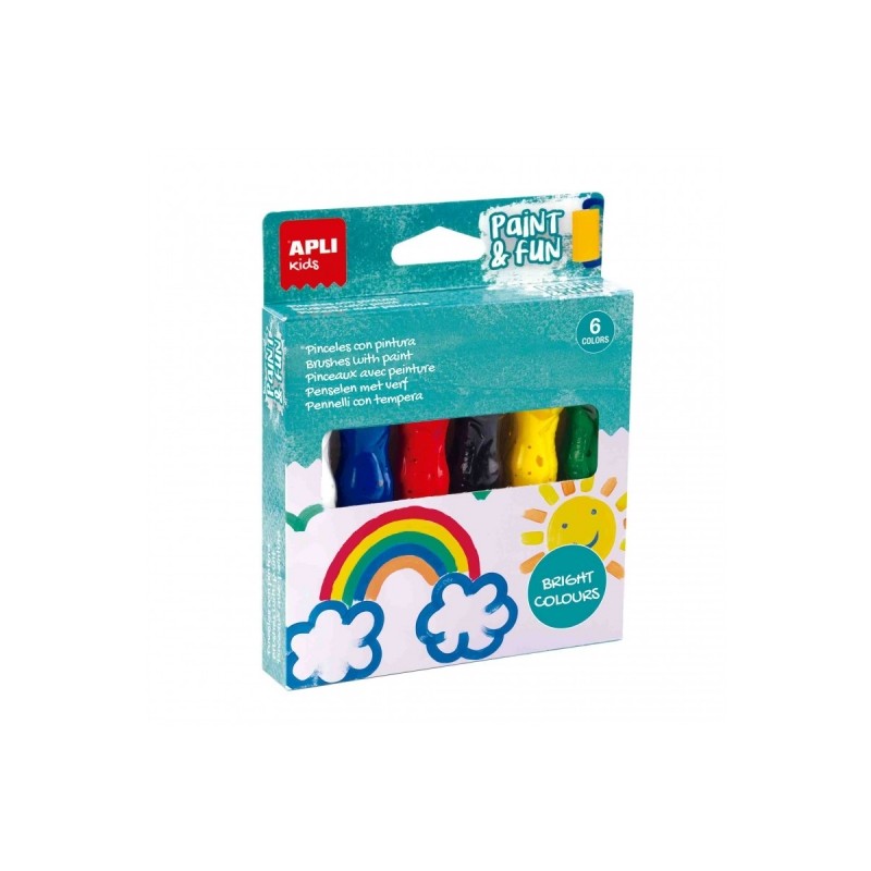 Apli Kids Confezione da 6 tubetti di tempera con pennello 14ml - Pratici e non puliti - Incoraggiano la creatività e la