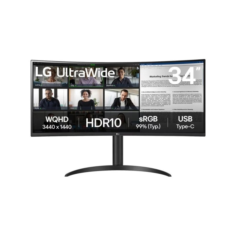 Monitor LG Ultrawide 34 LED curvo VA WQHD 100Hz - Risposta 5ms - Angolo di visione 178º - Regolabile in altezza e incli