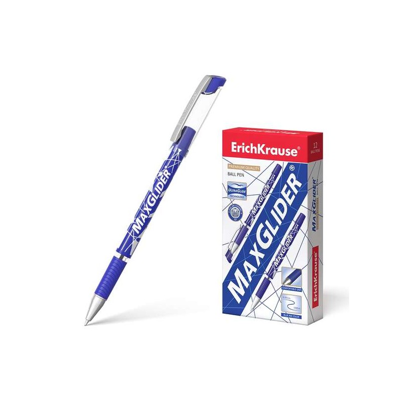 Penna a sfera Maxglider di Erichkrause - Tecnologia Ultra Glide - Fusto rotondo con impugnatura in gomma - Inchiostro bl