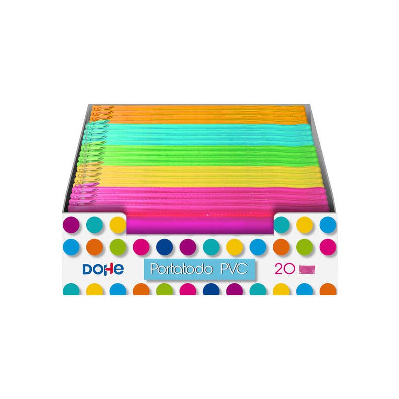 Espositore Dohe con 20 portaoggetti singoli - In PVC trasparente da 280 micron - Chiusura a cerniera - Colori assortiti