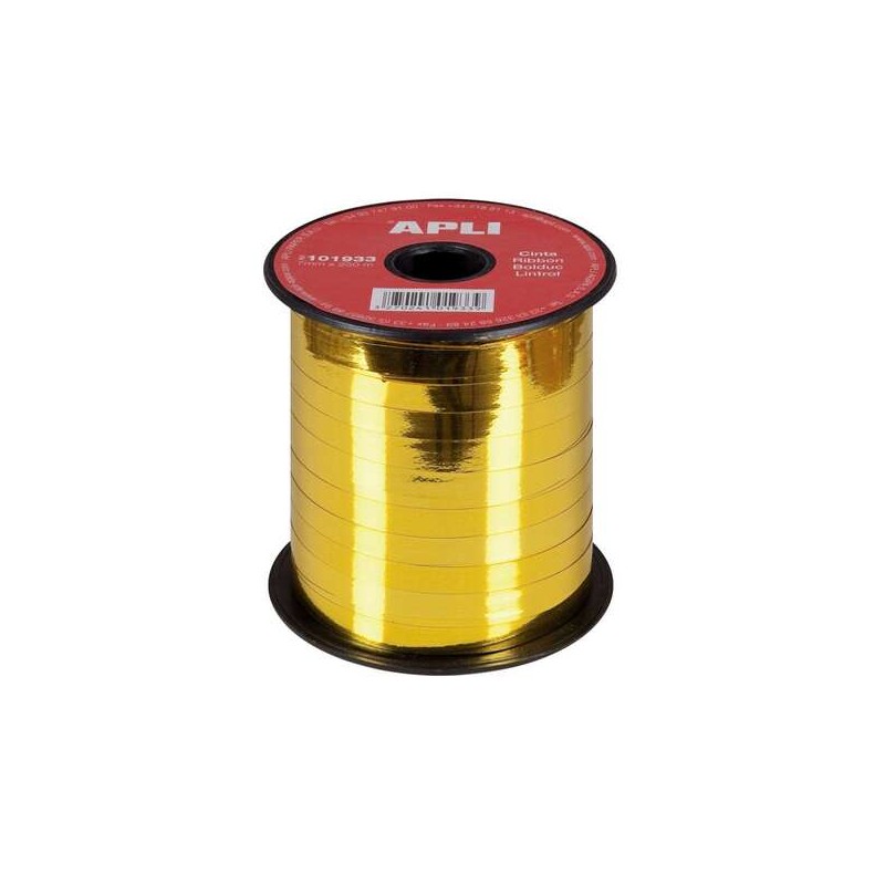 Rotolo di nastro da regalo Apli 7mmx250m - Finitura lucida - Colore oro