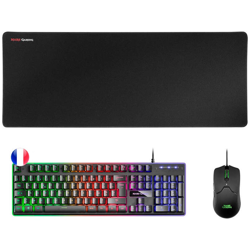 Mars Gaming Pack Tastiera ibrida premium H-MECH - Mouse ultraleggero 10K - Mousepad XXL - Compatibilità universale - Te